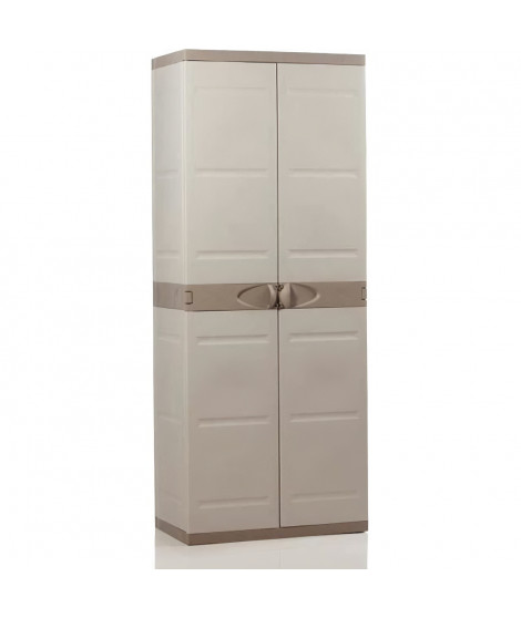 TITANIUM PLASTIKEN Armoire haute 2 portes avec étageres 70 x 44 x 176 cm Beige et Taupe Gamme TITANIUM Intérieur et Extérieur