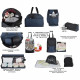 Baby on board- sac a langer - week end team moonlight - sac de voyage bébé - Chiné marine détails cuir noir sac grand format …