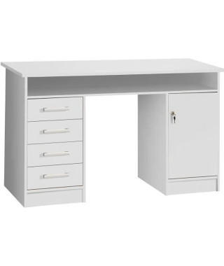 ALICANTE Bureau a clés, 1 porte, 4 tiroirs - Décor papier blanc - L 126 x P 55 x H 76 cm