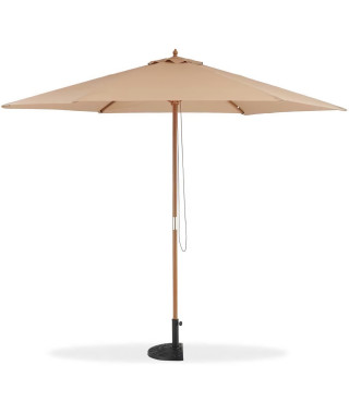 Parasol droit diametre 3m - Mât bois rond et polyester 180g/m² - Taupe