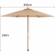 Parasol droit diametre 3m - Mât bois rond et polyester 180g/m² - Taupe