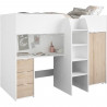 Lit combiné mezzanine enfant - Décor blanc et chene - Sommier inclus - 90x200 cm - TOM