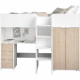 Lit combiné mezzanine enfant - Décor blanc et chene - Sommier inclus - 90x200 cm - TOM