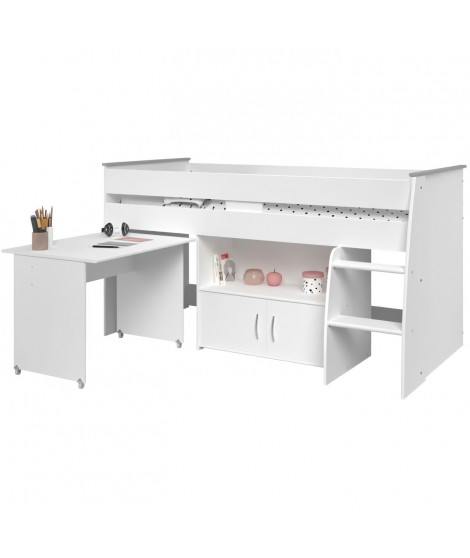 ZOLA Lit combiné enfant classique - Décor blanc megeve - l 90 x L 200 cm