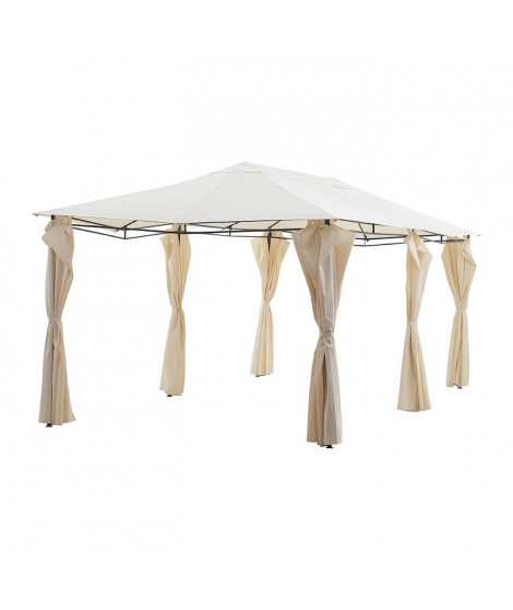 Gazebo - 3 x 6 m - Avec Rideaux - Structure Acier & Toile Polyester -  Beige