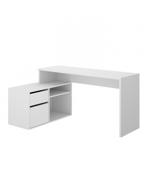 Bureau d'angle reversible 1 tiroir + 1 porte - Blanc - L 139 x P 92  x H 75 cm - ROX