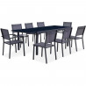 Ensemble repas de jardin 6 a 8 personnes Alu.- Table extensible 180/240x100cm + 6 chaises et 2 fauteuils et assise textilene …