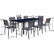 Ensemble repas de jardin 6 a 8 personnes Alu.- Table extensible 180/240x100cm + 6 chaises et 2 fauteuils et assise textilene …