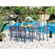 Ensemble repas de jardin - table 160 cm plateau verre + 6 chaises aluminium gris