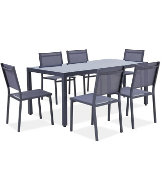 Ensemble table de jardin 180 cm + 6 chaises aluminium gris