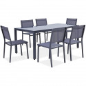 Ensemble table de jardin 180 cm + 6 chaises aluminium gris