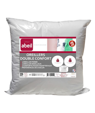 ABEIL Lot de 2 Oreillers DOUBLE CONFORT 100% Coton 60x60cm