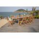 Ensemble repas de jardin  8 a 12 personnes - Table extensible 200/250/300 x 100cm + 6 chaises - Bois Eucalyptus FSC