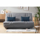 Banquette clic-clac Bultex - 3 places - Tissu gris + Coussins déco bleu - L193 x P95 x H101cm - BELYNDA