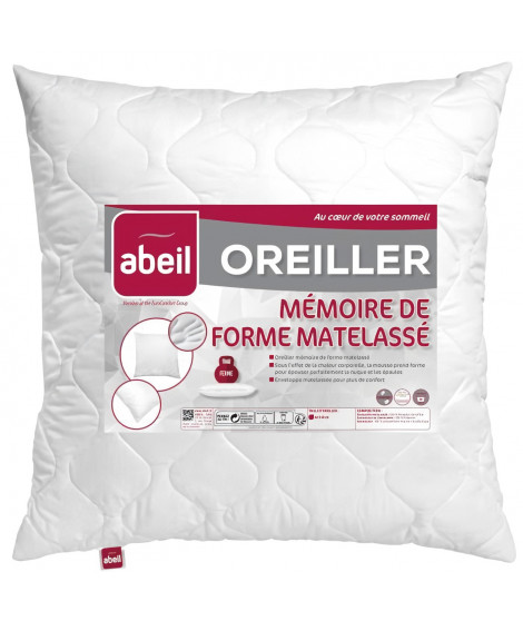 ABEIL Oreiller a mémoire de forme matelassé 60x60 cm blanc