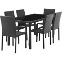 Ensemble repas de jardin - table en verre trempé et 8 chaises en résine tressée noir - Table 160x80x73 cm - Chaise : 44x54x88…