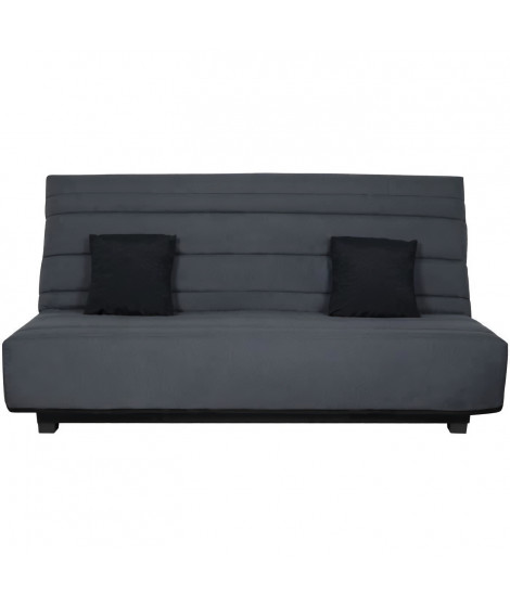 Banquette Clic clac Dunlopillo - Tissu Gris + 2 coussins Noir - L 194 x P 98 x H 102 cm - ALEX