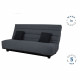 Banquette Clic clac Dunlopillo - Tissu Gris + 2 coussins Noir - L 194 x P 98 x H 102 cm - ALEX