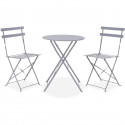 Set bistrot - ensemble repas de jardin - Table pliante + 2 chaises - Structure : acier - Coloris : Gris