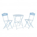 Ensemble de jardin bistrot 2 personnes - Table ronde motif 60 cm + 2 chaises - Acier  thermolaqué - Bleu