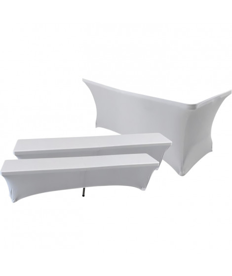 Housse table reception 180x74cm + 2 bancs - blanc