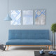 AMALIA Banquette clic clac 3 places capitonné - Tissu bleu - L 180 x P 67 x H 80 cm