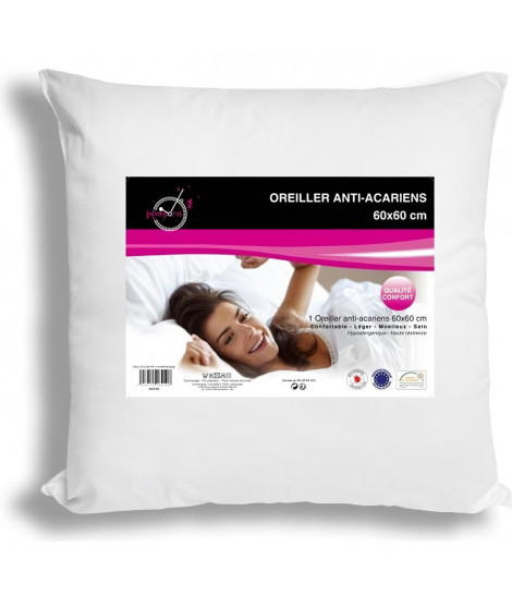 SOLEIL D'OCRE Oreiller confort anti-acarien - Polyester - 60x60 cm - Blanc