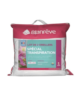 BLANREVE Lot de 2 Oreillers Spécial Transpiration - 60 x 60 cm - Blanc