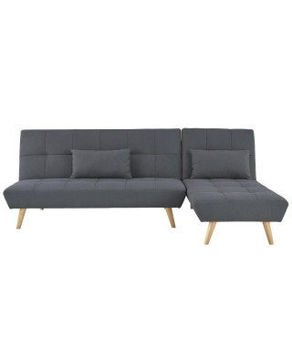 SANDRO Canapé d'angle Clic-Clac réversible scandinave 3 places - Tissu gris foncé capitonné avec coussins - L 224 x P 86 x H …