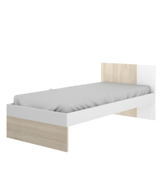 DINA Lit enfant 90x190 cm - Décor Blanc et chene