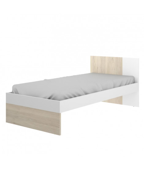 DINA Lit enfant 90x190 cm - Décor Blanc et chene