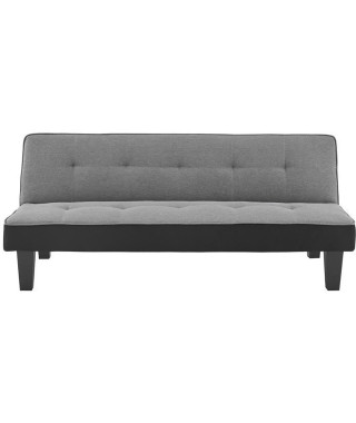 CELIA Banquette Clic-Clac 3 places contemporain capitonné - Tissu gris et simili noir - L 168 x P 73 x H 71 cm