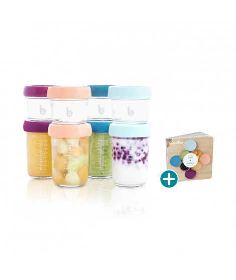 Babymoov Babybols - 8 Pots de Conservation en Verre 120 & 240 ml - Hermétiques - Livret Recettes Bio inclus