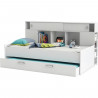 SHERWOOD Lit gigogne enfant contemporain blanc perle + tete de lit étageres intégrées - l 90 x L 200 cm