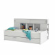 SHERWOOD Lit gigogne enfant contemporain blanc perle + tete de lit étageres intégrées - l 90 x L 200 cm