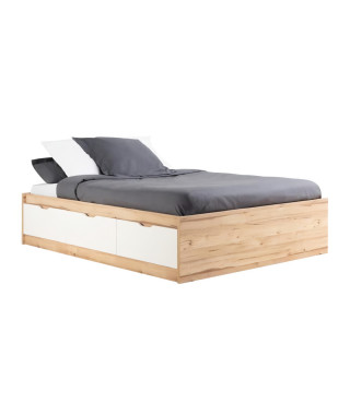 FINLANDEK Lit adulte VANKKA scandinave décor chene et blanc mat - l 140 x L 190 cm