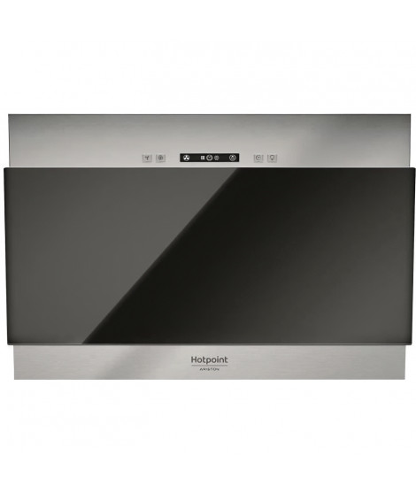 Hotte décorative HOTPOINT HHVP6.4FLLK - L 60 cm - 384 m3 air / h max - 63 dB max - 3 vitesses - Inox + verre noir