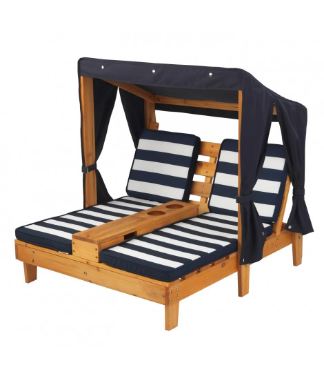 KIDKRAFT 00524 Double chaise longue pour Enfantavec porte-gobelets - Miel et bleu marine