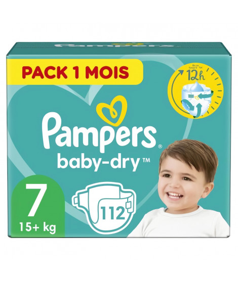 Pampers Baby-Dry Taille 7, 112 Couches - Pack 1 Mois