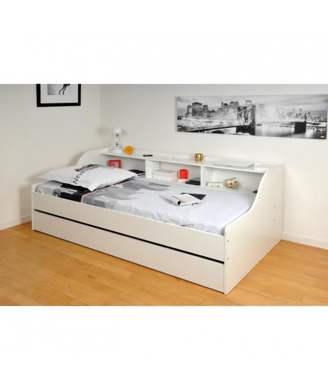 PALMA Lit enfant contemporain mélaminé blanc - l 90 x L 190 cm