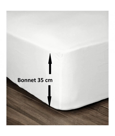 LOVELY HOME Drap Housse 100% Coton 180x200cm - Bonnet 35cm - Blanc