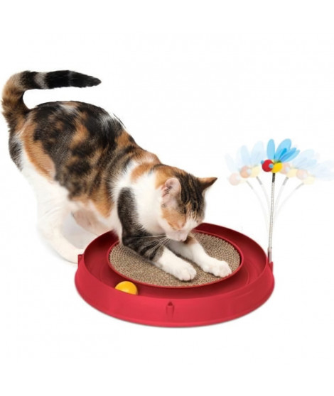 CAT IT Cuircuit 3 en 1 avec balle et planche a griffer - Ø 36 cm - Rouge - Pour chat