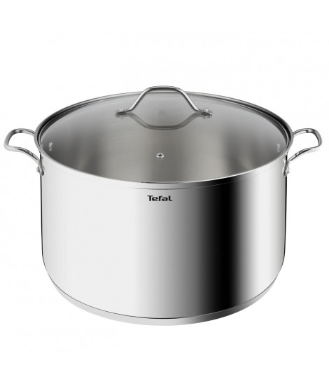 TEFAL B8647504 Marmite 36 cm inox, Tous feux dont induction, 17,5L, Poignées robustes, Couvercle verre, Intuition XL