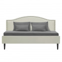 Lit adulte classique  NAILHEADS - 140 x 190 cm - Tissu - Beige - Tete de lit cloutée et pieds bois - Sommier inclus