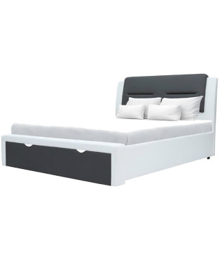 Lit  adulte contemporain avec tiroirs de rangement - Simili Gris foncé/blanc - Sommier inclus - 140 x 190 cm - SCARLETTE