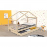 KOALA Lit cabane enfant avec tiroir - Bois pin massif - Naturel - Sommier inlcus - 90x190cm