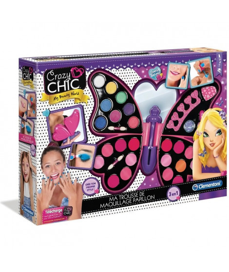 CLEMENTONI Crazy Chic - Ma Trousse de maquillage Papillon - Maquillage enfant