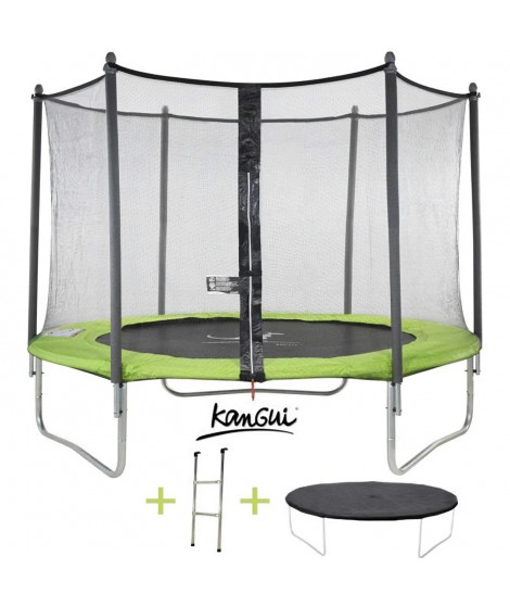 KANGUI Trampoline TWIN Ø 305cm - Vert - avec filet, échelle, couverture de protection