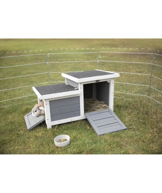 TRIXIE Habitat Natura - 70 x 43 x 45 cm - Avec deux entrées - Blanc et gris - Pour lapin