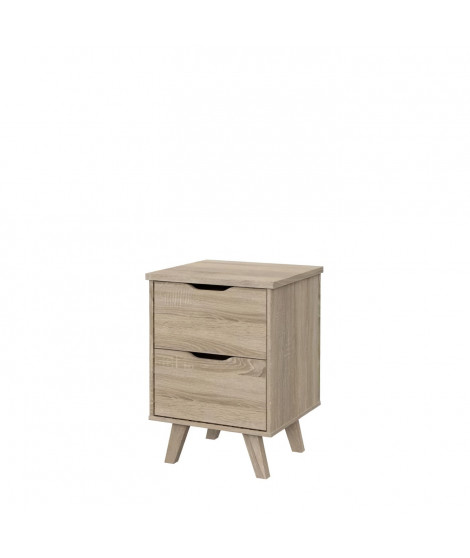 Chevet 2 tiroirs scandinave décor chene - L 45 - Pieds en massif - VANKKA